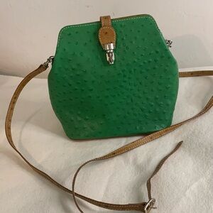 Genuine Italian OSTRITCH Embossed Leather Crossbody Bag Womens Green Purse